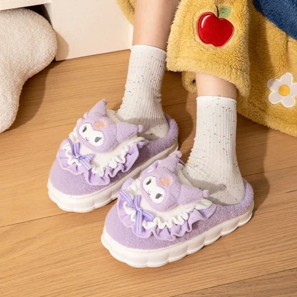 Sanrio Kawaii Cinnamoroll Womens Slippers Kuromi Hello Kitty Plush Cartoon Cute Sweet Suitable Indoor Outdoor Winter Shoes - Image 3