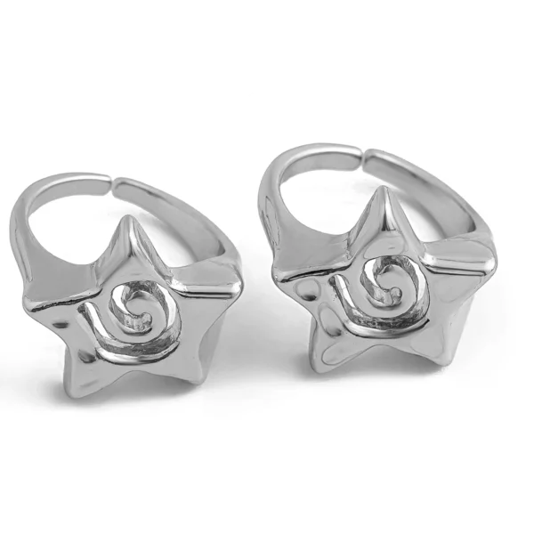 SHIXIN 2Pcs Design Three Dimensional Star Open Ring Set for Women Hip Hop Hollow Pentagrams Wide Finger Ring Girls Party Jewelry - Image 2
