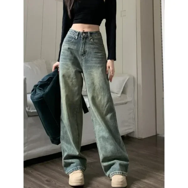 2024 Vintage Jeans Women Irregular High Waist Slimming Wide Leg Mop Long Pants Fashion Blue Baggy Jeans Y2K Streetwear Pants - Image 9