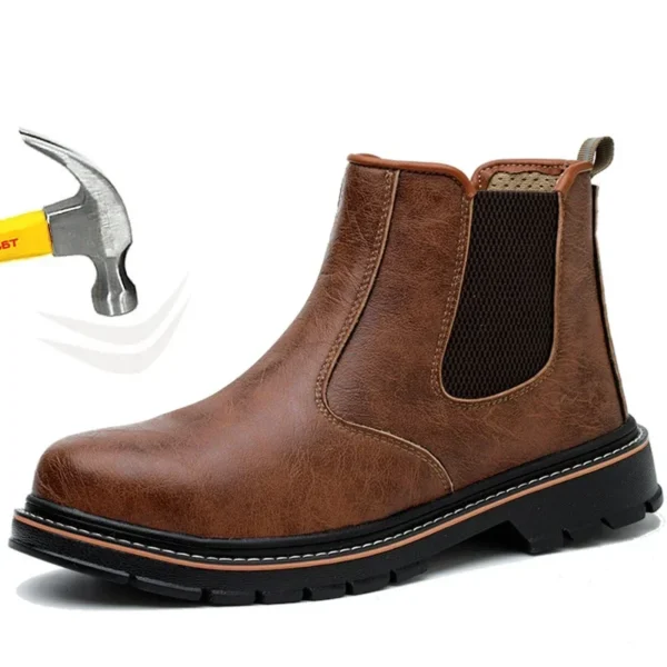 Men Waterproof Steel Toe Safety Boots Leather Work Shoes Indestructible Construction Footwear Durable Brown Protective Shoes - Image 2