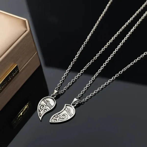 2pcs Antique Silver-plated Necklace Fashionable Mother Beautiful Daughter Combination For Love Parent Child Style Jewelry - Image 2
