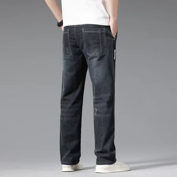 Summer Thin Men's Stretch Baggy Jeans Blue Gray Elastic Waist Business Casual Straight Denim Trousers Classic Style Male - Image 6