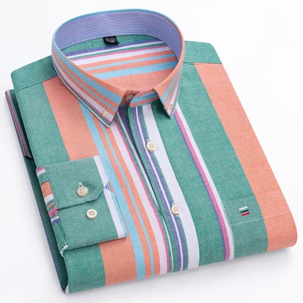 Men's Social Shirt Long Sleeve Pure Cotton Oxford Thin Soft Buttoned Plaid Formal Male Clothes Oversized Shirt Plus Size S~7XL - Image 3
