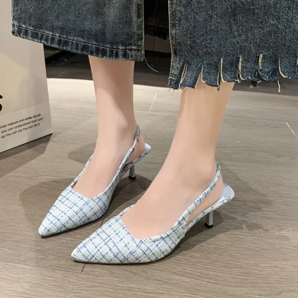 Sea Salt Blue Pointed High Heel Sandals for Women Back Hollow Half Headed Single Shoes Fashion Versatile Casual Shoes - Image 4