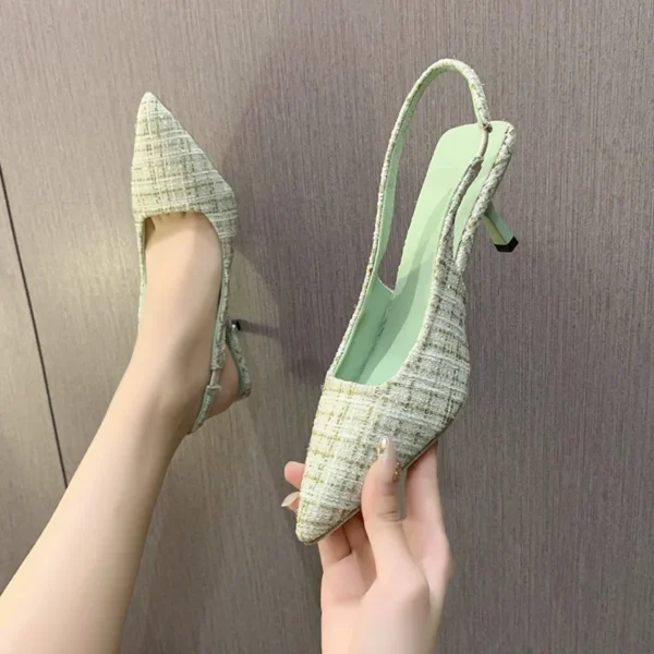 Sea Salt Blue Pointed High Heel Sandals for Women Back Hollow Half Headed Single Shoes Fashion Versatile Casual Shoes - Image 3