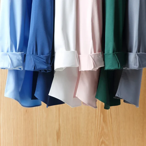 New men's social shirts long sleeve smooth comfort soft casual without pocket solid Dress shirt regular fit wrinkle Free Man Top - Image 5