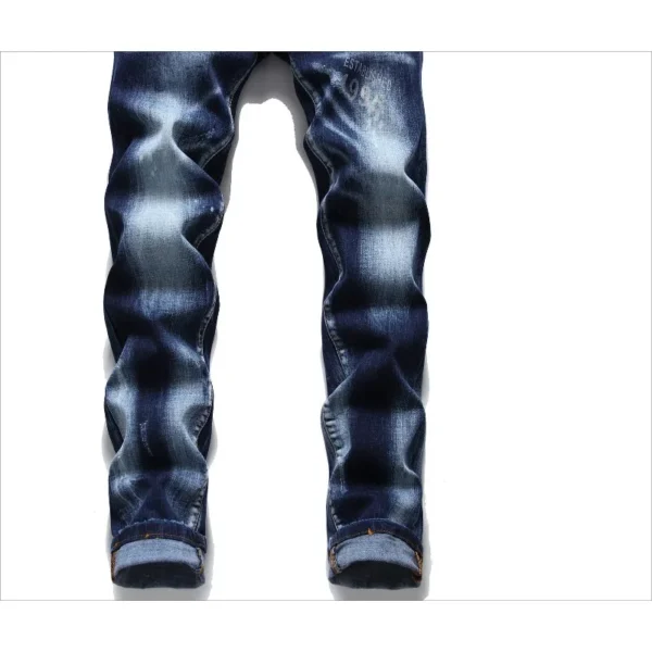 Watermark Button Laser Stereo Cat Beard Blue Cotton Elastic Slim Straight Jeans Men's Wear Basic Trend Can Be Worn in All Season - Image 4