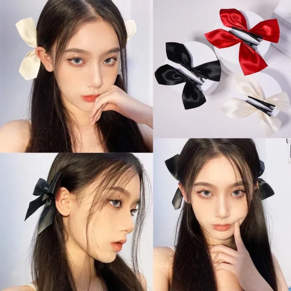 2pcs Black White Ribbon Hair Bows Clips Vintage Bowknot Side Hairpin Cute Girls Barrettes Headdress Hair Accessories for Women - Image 2