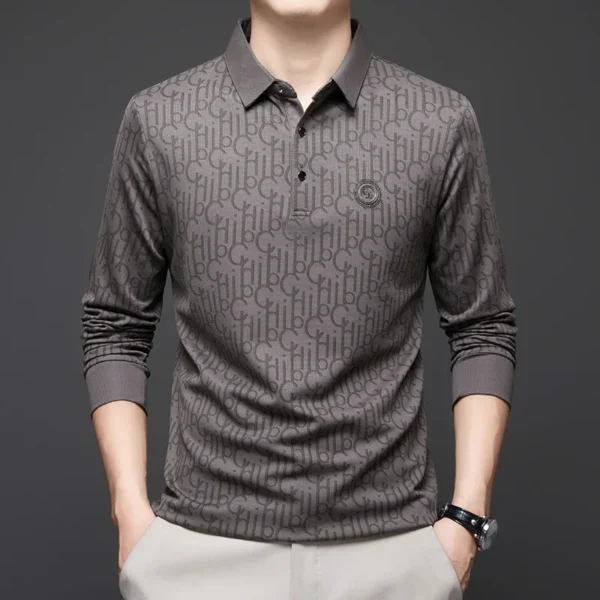 New Men's Business Casual Long Sleeved Shirt with Badge Solid Color Polo Shirt Fashionable Breathable Comfortable Versatile Top - Image 3