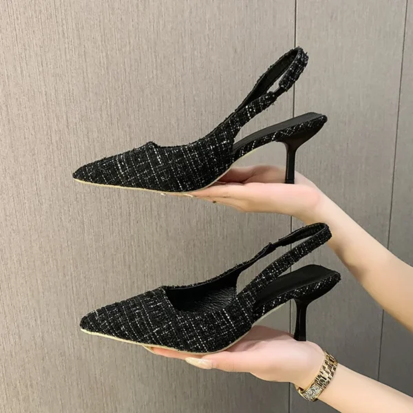Sea Salt Blue Pointed High Heel Sandals for Women Back Hollow Half Headed Single Shoes Fashion Versatile Casual Shoes - Image 2