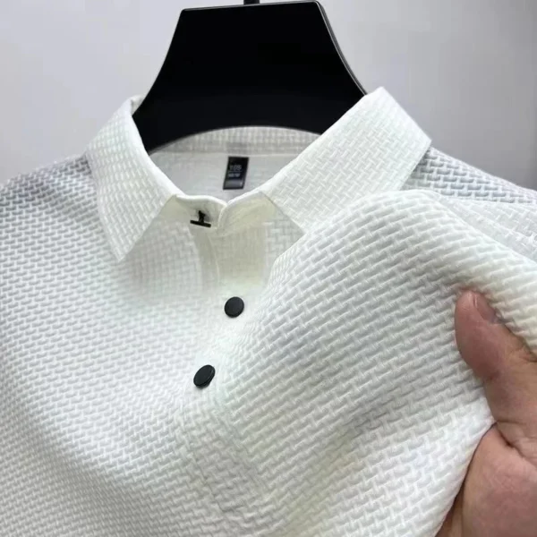 New Men's Business Casual Short Sleeved Bone Flower Solid Color POLO Shirt Fashion Breathable Comfortable Summer Versatile Top - Image 6