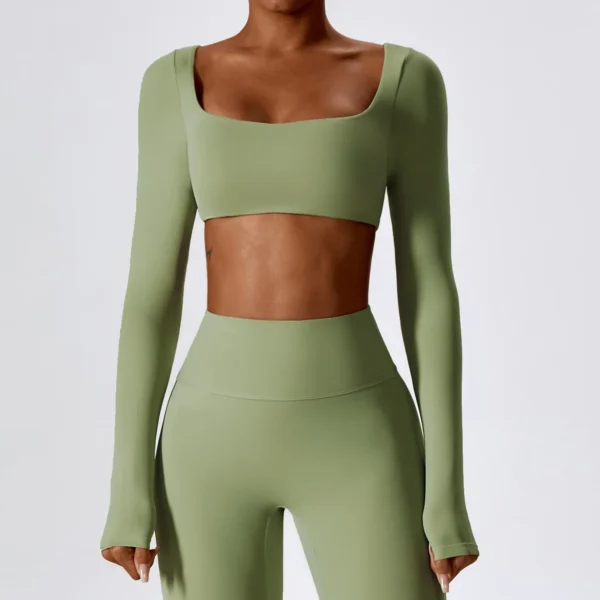 Women Crop Tops Yoga T-shirts Solid Sports Top Long Sleeve Running Shirts Sexy Exposed Navel Quick Dry Fitness Gym Sport Wear - Image 3