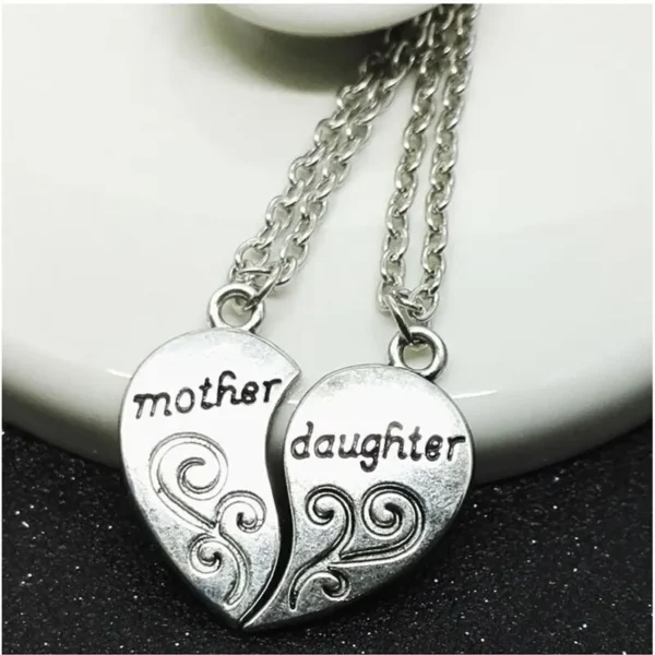 2pcs Antique Silver-plated Necklace Fashionable Mother Beautiful Daughter Combination For Love Parent Child Style Jewelry - Image 4