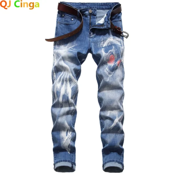 Blue Men 3D Printing Jeans Denim Black Wolf Pattern Printed Punk Straight Cotton Casual Print Denim Pants Asian Size 28-42 - Image 2
