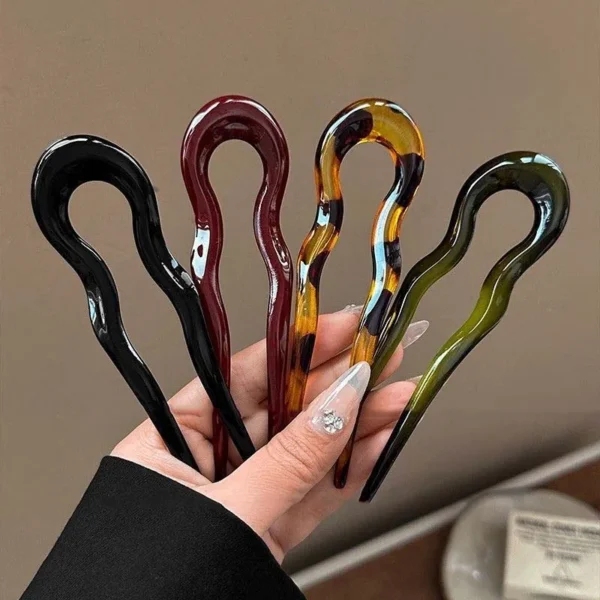 U-Shaped Hair Fork Fashion Tortoiseshell Acetate Hairpin Geometric Design Headwear Hair Sticks Women Girls - Image 5