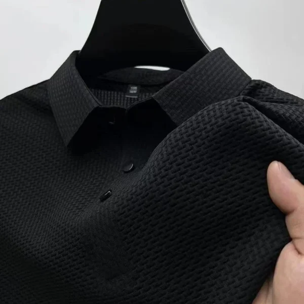 New Men's Business Casual Short Sleeved Bone Flower Solid Color POLO Shirt Fashion Breathable Comfortable Summer Versatile Top - Image 5