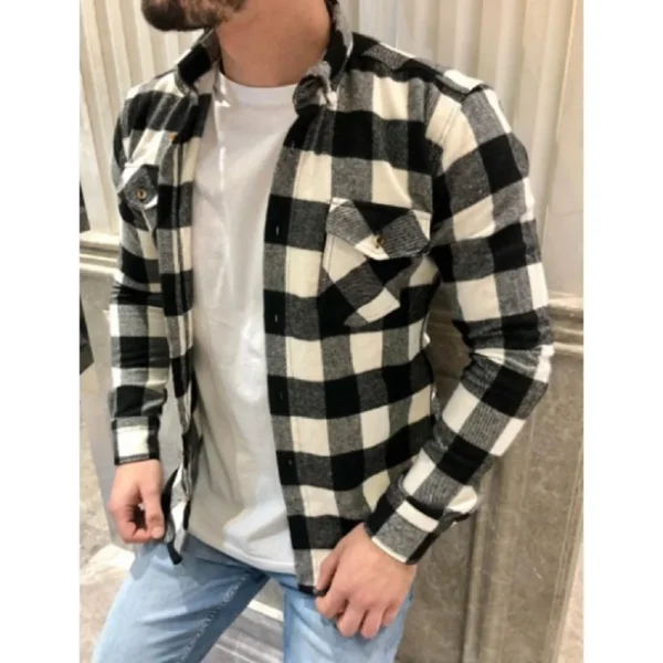 Spring And Autumn New Hot Selling All Matching Slim Long Sleeve Shirt Autumn Cotton Woolen Chaoyang Grid Men's Color Shirt - Image 2