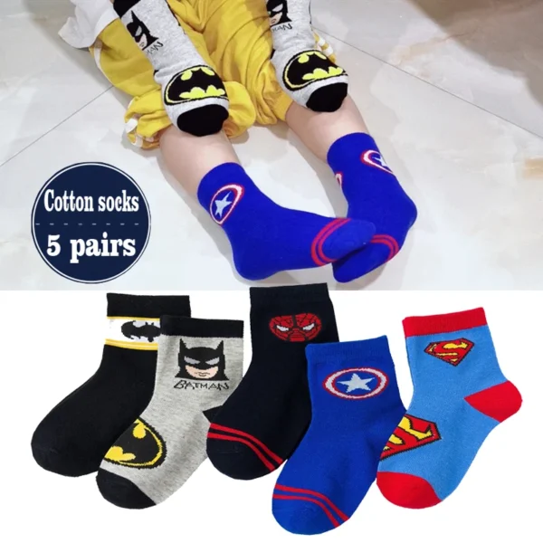 5Pair/bag New Children Cute Cartoon Soft Socks Kids Spider Man Fashion Medium tube socks Boys Girls cotton socks 1-12Years