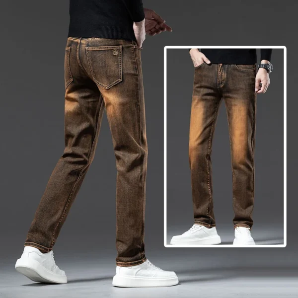 Brown Fashion Denim Jeans Men Luxury Cotton Elastic Trend Retro High Quality Casual Business Nostalgic Men's Straight Trousers