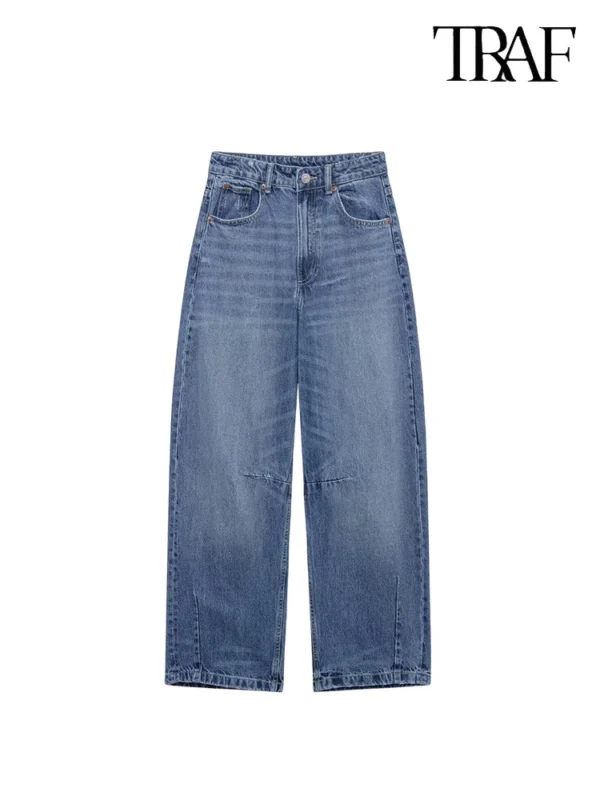 TRAF women's mid-rise silhouette loose jeans washed vintage style casual straight wide leg jeans fashionable versatile trousers - Image 6