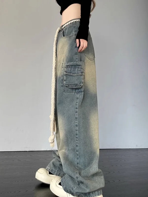 Women Fashion Wide Leg Baggy Jeans Streetwear Vintage Baggy Denim Pants Lady Korean Retro Patchwork Red Heart Oversized Trousers - Image 4