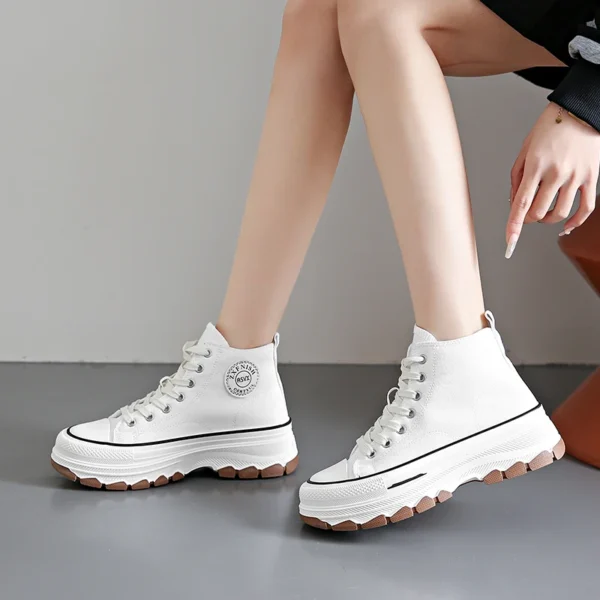 Women High Top Sneakers Lace-Up Casual Plarform Height Canvas Non-slip Wear Resistant 2024 Spring Female Vulcanize Shoes - Image 6