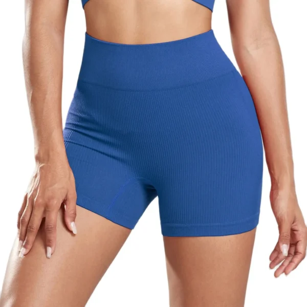 CHRLEISURE Seamless Ribbed Yoga Shorts For Women High Waisted Biker Tights Elastic Workout Slim Sports Leggings Sportswear - Image 3