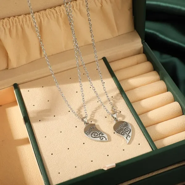 2pcs Antique Silver-plated Necklace Fashionable Mother Beautiful Daughter Combination For Love Parent Child Style Jewelry - Image 5