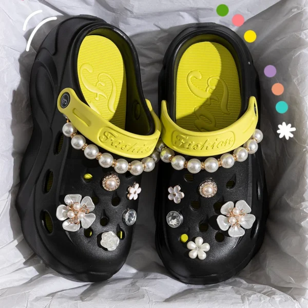 Pearl Chain Chunky Platform Sandals for Women 2024 Summer Thick Sole Beach Sandals Woman Flowers Non Slip EVA Clogs Garden Shoes - Image 6