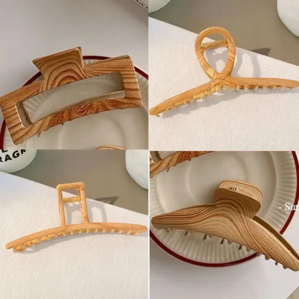 Large Wood Grain Metal Hair Claw Shark Clip Tail Clip Korean Style Hair Pin Bathroom Hair Accessories Hair Clips For Men Women C