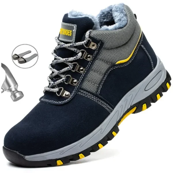 Men Steel Toe Winter Boots Puncture Proof Safety Shoes Warm Plush Work Boots Durable Protective Footwear for Cold Weather Work