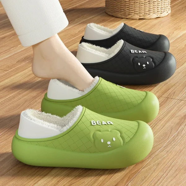 New Couple Winter Wrap Heel Warm Waterproof Soft Lithe Fluffy Slippers For Women Men Non-slip Ladies' Home Casual Cotton Shoes - Image 2