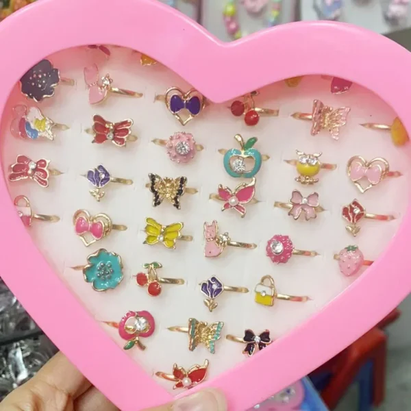 5/10/36Pcs Cute Cartoon Kids Rings Kawaii Korean Children Girls Enamel Flower Crown Finger Ring Child Jewelry - Image 2