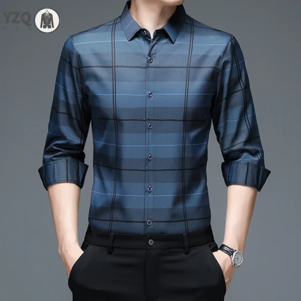 New Men's Casual Printed Long Sleeved Lapel Shirt for Spring and Autumn Fashion Comfortable Wrinkle Free Top Without Ironing - Image 5