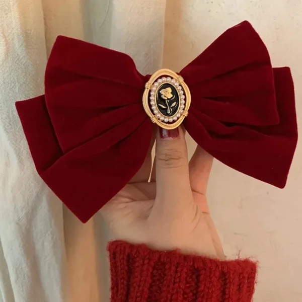 New Black Velvet Bow Hair Pins Elegant Fabric Alloy Roses Hair Clips for Women Fashion Ponytail Barrette Heawear Accessories - Image 3