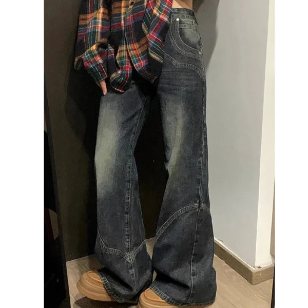 Y2K Spicy Girl Dark Series Wide Leg Jeans Women's New High Street Splicing Loose High Waist Slimming Flare Pants - Image 2