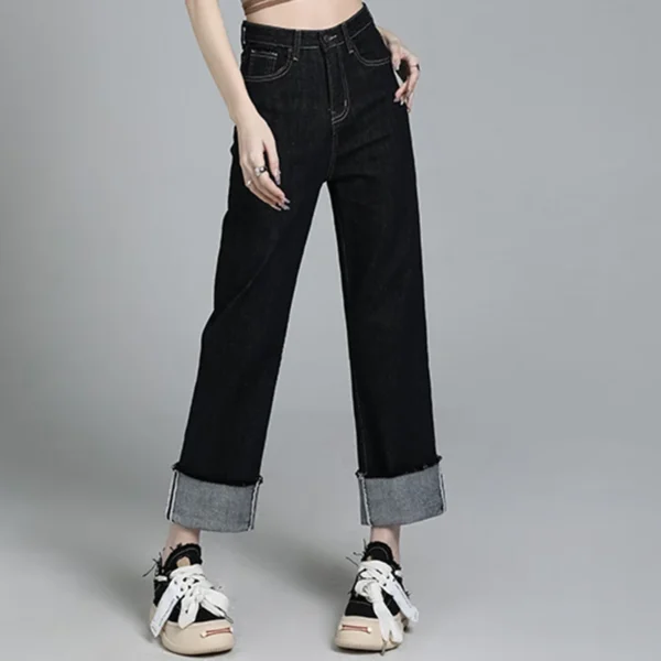 Female High Waisted Vintage Denim Straight Leg Jeans Girls Trashy Y2k 2000s Wide Leg Pants Women High Street Deep Blue Trousers - Image 2