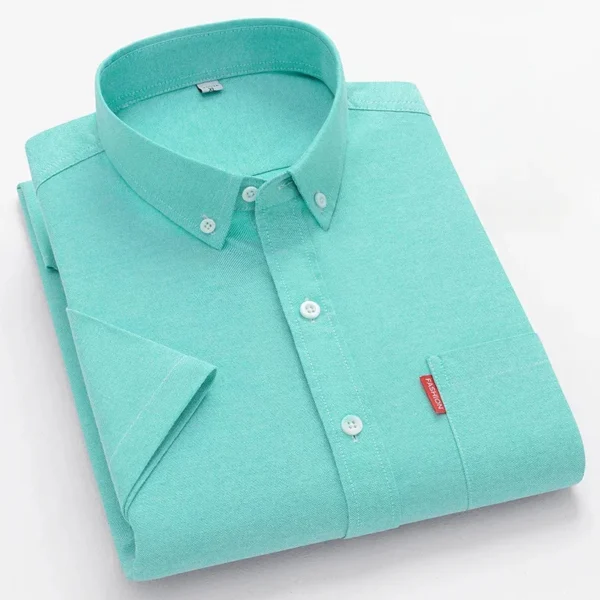 2024 New Luxury Men's Shirt Short Sleeve Summer Casual Oxford Fabric Solid Color 100% Cotton Social Office Slim Fit Men's M-5XL