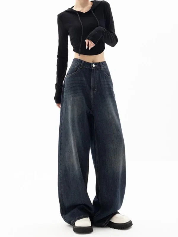 HOUZHOU Vintage Women Wide Leg Jeans Harajuku Baggy Denim Trousers Oversized Grunge Streetwear Y2k Autumn Pants Korean Fashion - Image 4