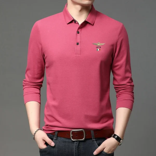 New Men's Casual Embroidery Long Sleeve Polo Shirt Fashion Solid Color Top - Image 4