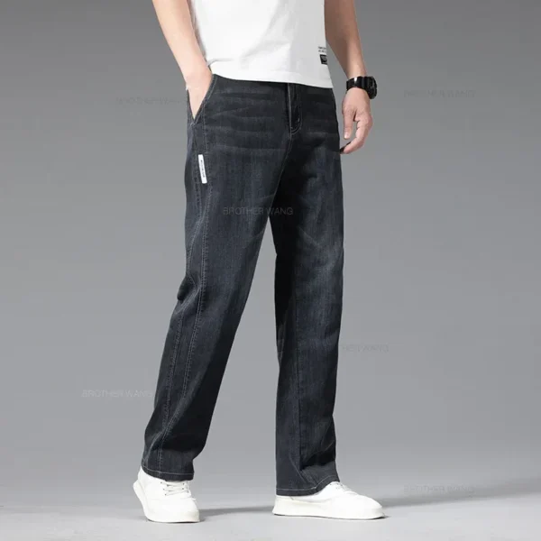 Summer Thin Men's Stretch Baggy Jeans Blue Gray Elastic Waist Business Casual Straight Denim Trousers Classic Style Male - Image 5