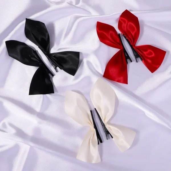 2pcs Black White Ribbon Hair Bows Clips Vintage Bowknot Side Hairpin Cute Girls Barrettes Headdress Hair Accessories for Women - Image 5
