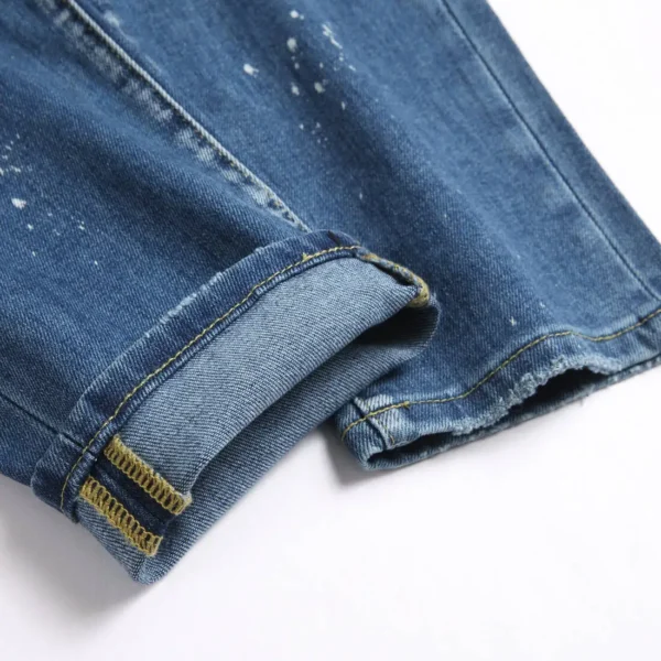 2025 New DSQ Brand Blue Simple Scratched Street Trendy Fashion Men's Slim Fit Elastic Pants - Image 3