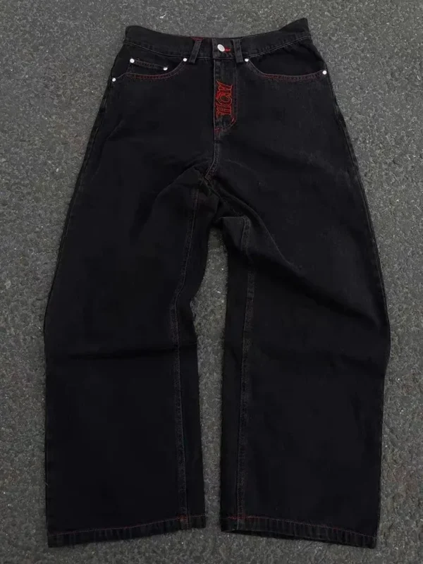 Men's 2024 New Cotton Fashion Fully Embroidered Skull Loose Straight Casual Jeans Pants High Street Hip-Hop Y2K Vintage Pants - Image 2