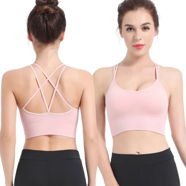 Women Strappy Sports Bras Seamless Criss Cross Back Sexy Padded Fitness Yoga Vest Gym Running Crop Top Breathable Beauty Bras - Image 5