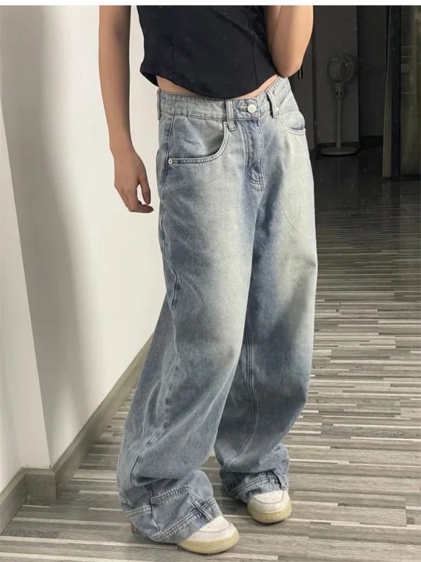 Ins Fashion American Retro Baggy High Waisted Jeans Woman High Street Denim Pants Reversible Trousers Streetwear Loose Jeans - Image 2