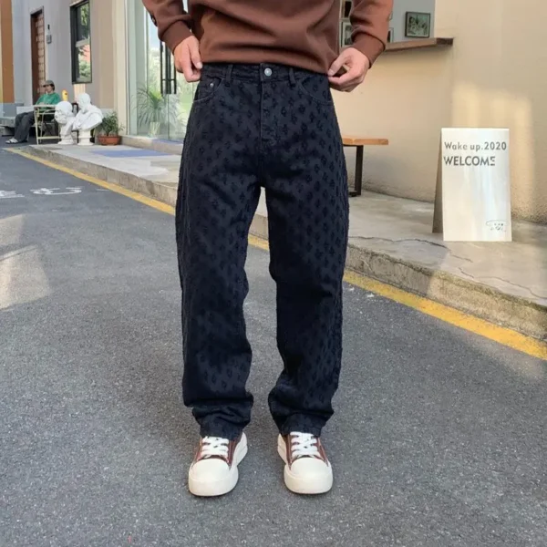 Blue jeans Personalized Men's jacquard pattern Vintage embossed Streetwear loose jeans men's pants loose straight bottoms men's - Image 4