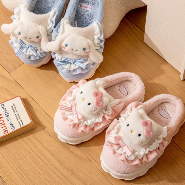 Sanrio Kawaii Cinnamoroll Womens Slippers Kuromi Hello Kitty Plush Cartoon Cute Sweet Suitable Indoor Outdoor Winter Shoes - Image 5