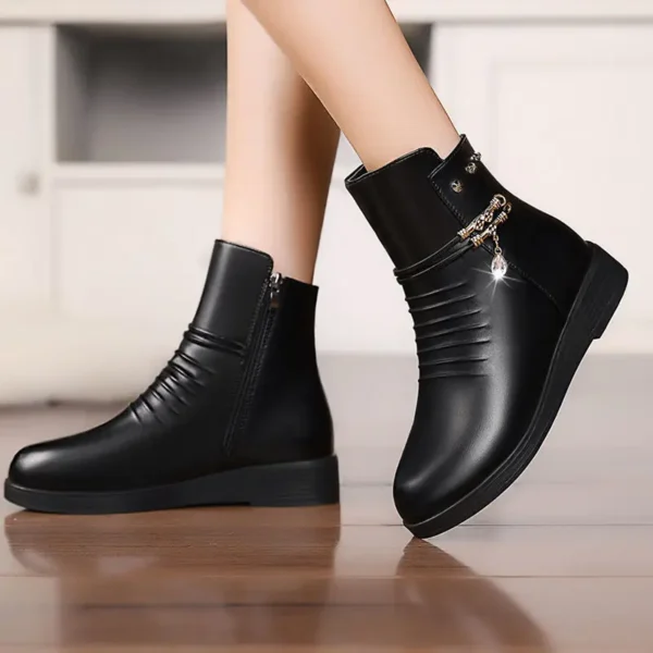 Leather Women Boots 2024 Winter Thick Wool Lined Genuine Leather Women Snow Boots Large Size Women Winter Shoes - Image 3