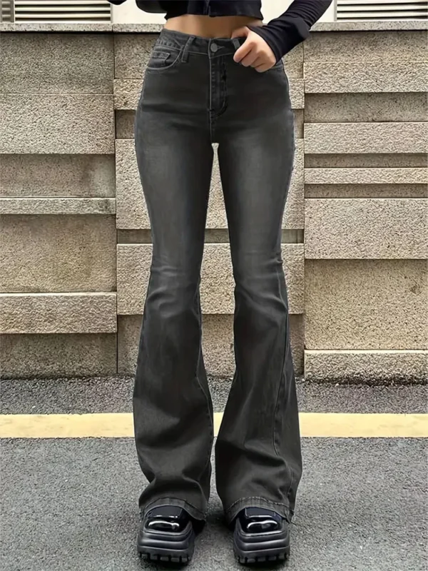 Women Flare Stretch Moustache Jeans Fashion Skinny Bell Bottom High Waist Gray Denim Pants Lady Classic Y2K Punk Long Trousers - Image 7